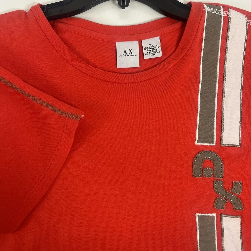 Armani Exchange Shirt Mens‎ XL Red Pima Cotton Crewneck Stripe AX Logo Tee
